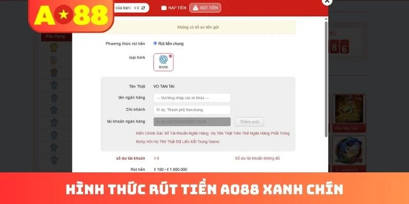 Hình thức rút tiền AO88 xanh chín Hình thức rút tiền AO88 xanh chín